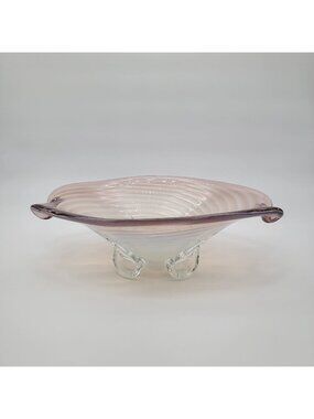Large Cenedese Murano Glass Footed Console Bowl Pink Sommerso Swirl